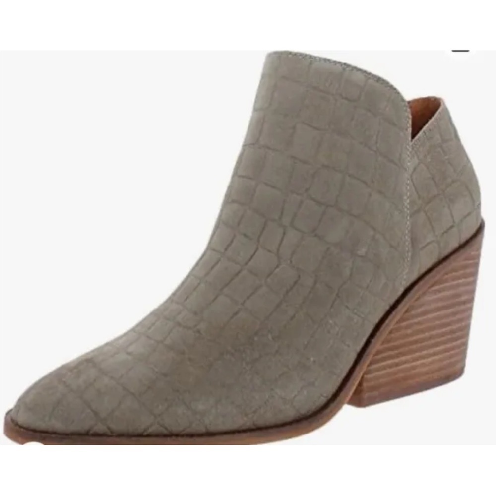 Lucky Brand Saucie Tan Croc Print Suede Ankle boots Women's Size 6m